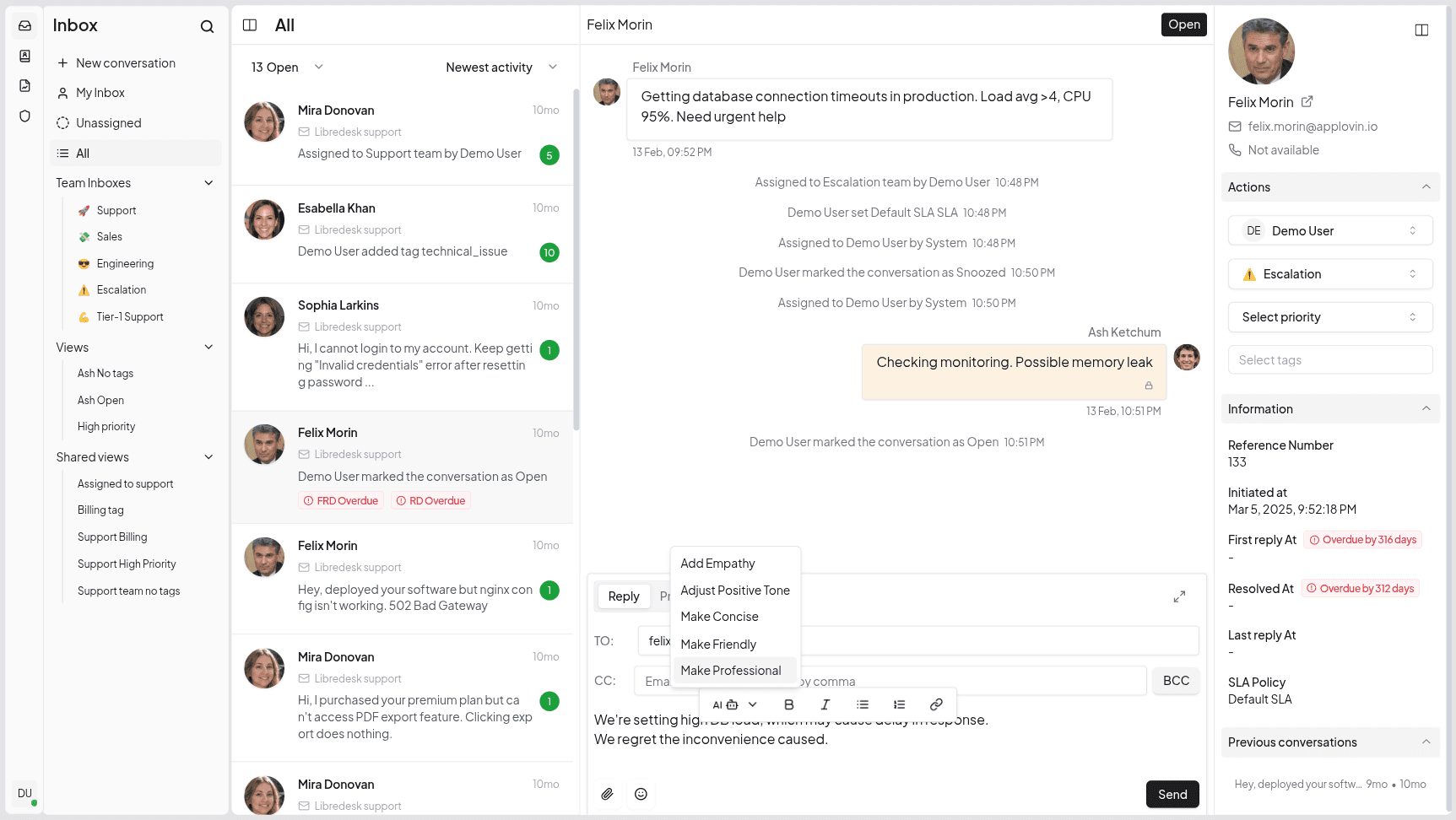 Libredesk Inbox feature